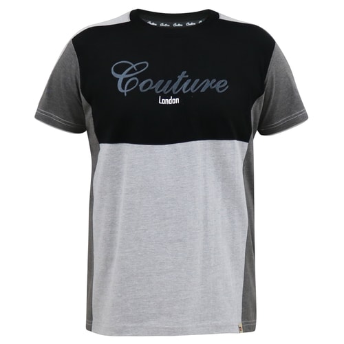 D555 Felix Courture Crew Neck T-Shirt With Cut And Sew Detail Black/Charcoal
