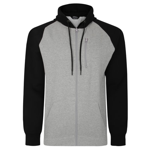 Bigdude Contrast Raglan Full Zip Hoody Grey Marl/Black