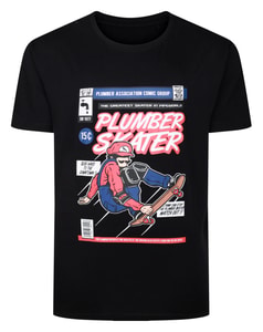 Bigdude Plumber Skater Print T-Shirt Black