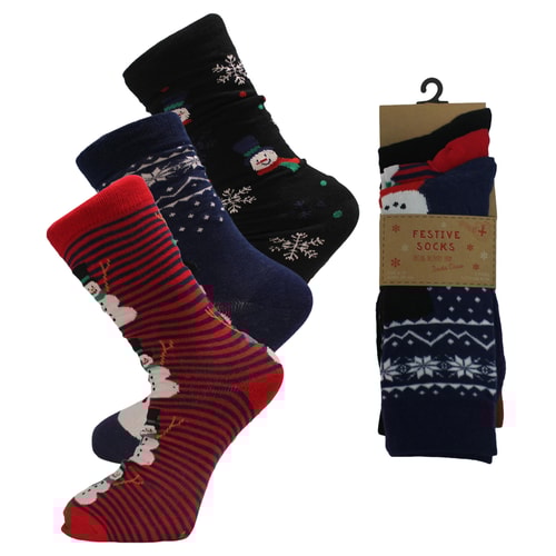 3 Pack Christmas Design Socks Navy/Black/Red