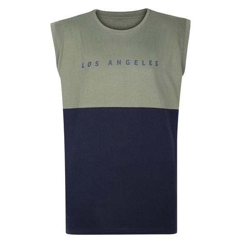 Bigdude Cut & Sew Small Print Sleeveless T-Shirt Navy/Sage Green