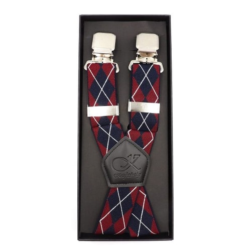 Knightsbridge Extra Long and Strong Wide Clip Braces Burgundy/Navy