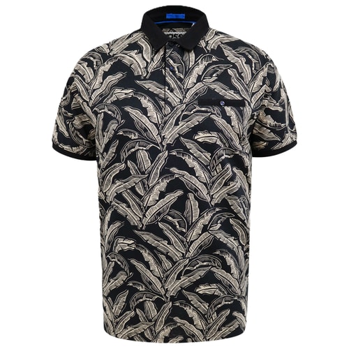 D555 Palmer Leaf Jacquard AOP Polo Black