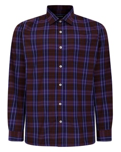 Bigdude Checked Poplin Long Sleeve Shirt Purple/Brown