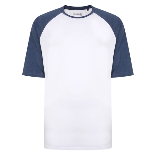 Bigdude Contrast Raglan Sleeve T-Shirt White/Denim Marl Tall