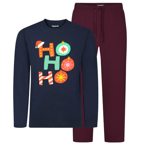 Bigdude Ho Ho Ho Christmas Pyjama Set Navy/Burgundy
