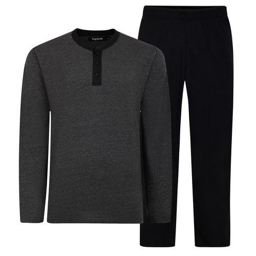 Bigdude Contrast Grandad Long Sleeve Pyjama Set Charcoal / Black