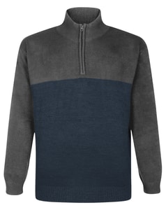 Bigdude 1/2 Zip Knitted Colour Block Jumper Charcoal/Navy
