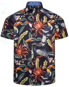 KAM Bird Print Shirt Navy