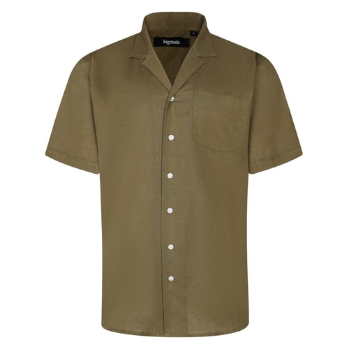 Bigdude Relaxed Collar Linen Blend Shirt Khaki