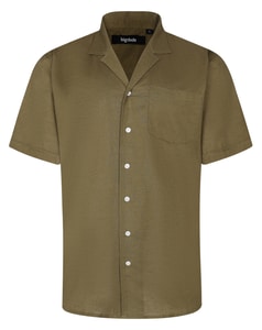 Bigdude Relaxed Collar Linen Blend Shirt Khaki