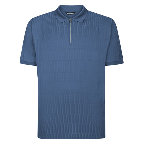Bigdude Jacquard Zip Up Polo Dusty Blue Tall