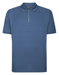 Bigdude Jacquard Zip Up Polo Dusty Blue Tall