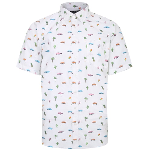 Bigdude All Over Havanna Print Short Sleeve Shirt White Tall
