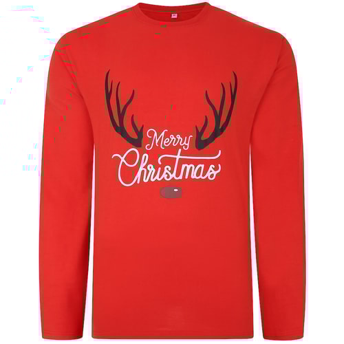 Bigdude Christmas Print Long Sleeve Pyjama T-Shirt Red