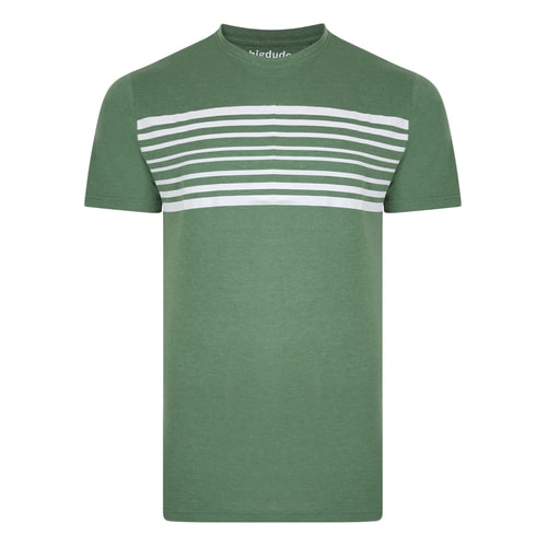 Bigdude Horizontal Stripe Print T-Shirt Deep Green Tall