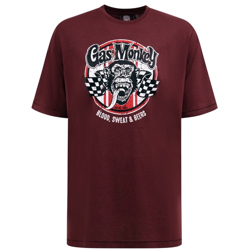 D555 Loughborough Official Gas Monkey Crew Neck T-Shirt Burgundy