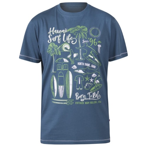 D555 Fernsby Hawaii Surf Printed T-Shirt Teal