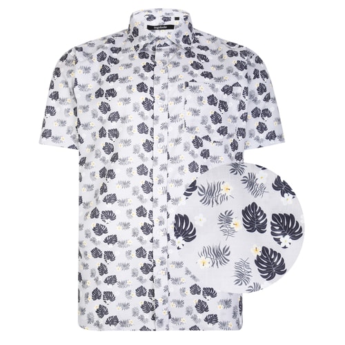 Bigdude All Over Floral Print Woven Short Sleeve Shirt Light Grey Tall