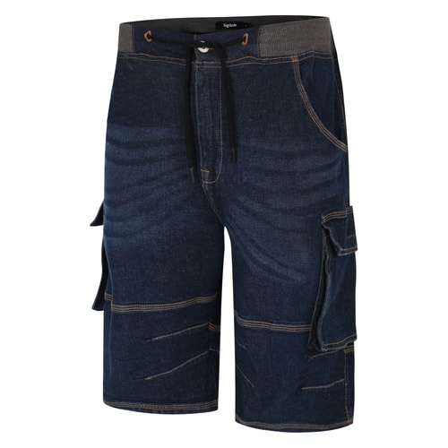 Bigdude Jersey Waistband Denim Shorts Dark Wash
