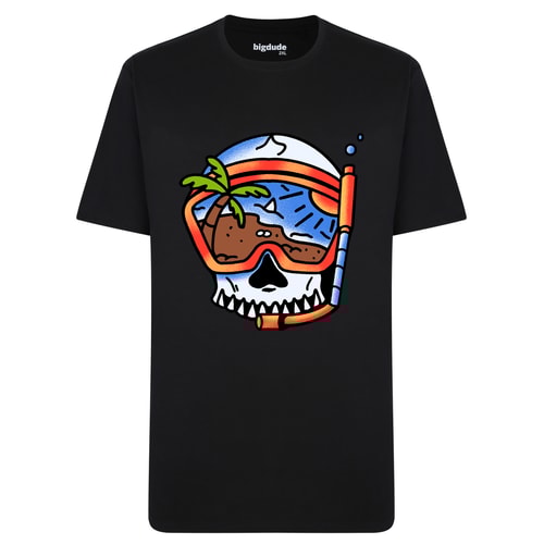 Bigdude Skull Diver Print T-Shirt Black