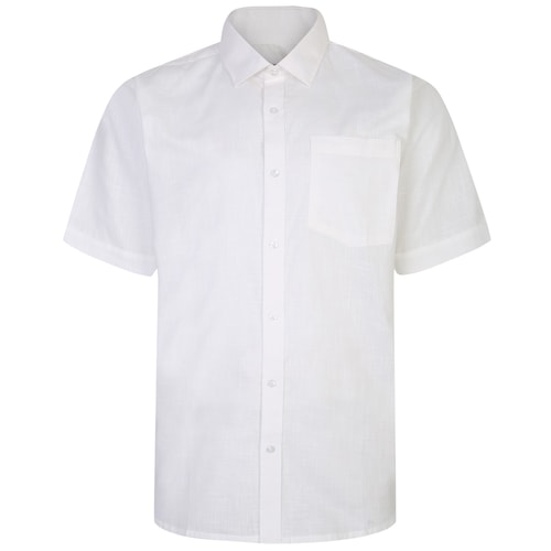 Bigdude Short Sleeve Linen Style Woven Shirt White