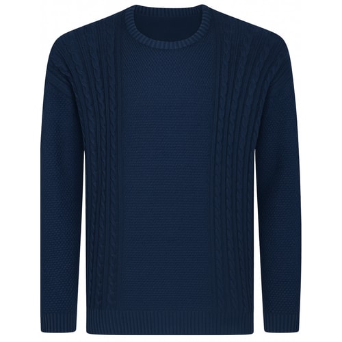Bigdude Cable Knit Crew Neck Jumper Navy