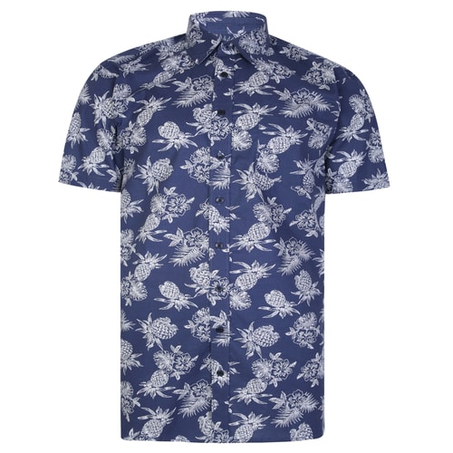 Bigdude Pineapple Print Short Sleeve Shirt Blue Tall
