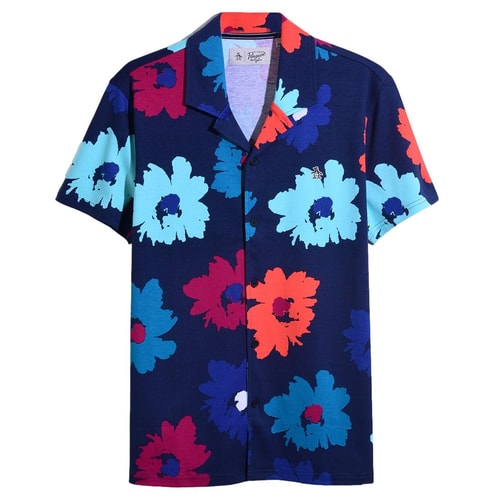 Original Penguin Floral Print Camp Collar Shirt Blue