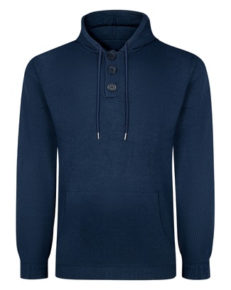 Bigdude Buttoned Neck Knitted Hoody Navy