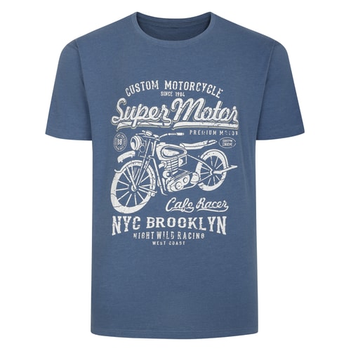 Bigdude Motorcycle Print T-Shirt Denim Marl Tall