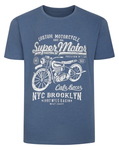 Bigdude Motorcycle Print T-Shirt Denim Marl Tall