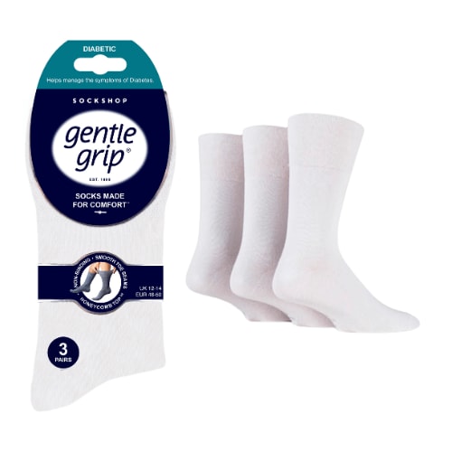 Gentle Grip 3 Pack Diabetic Socks White
