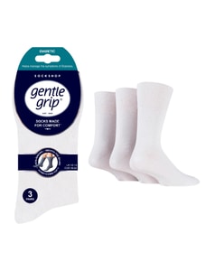Gentle Grip 3 Pack Diabetic Socks White