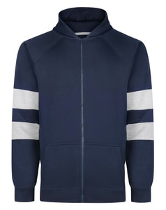 Bigdude Striped Sleeve Raglan Zip Hoodie Navy Tall