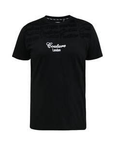 D555 Colbear Crew Neck T-Shirt Top Panel In Flock Print Black