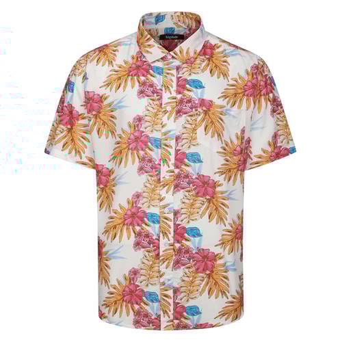 Bigdude Hibiscus Flower Short Sleeve Shirt Cream