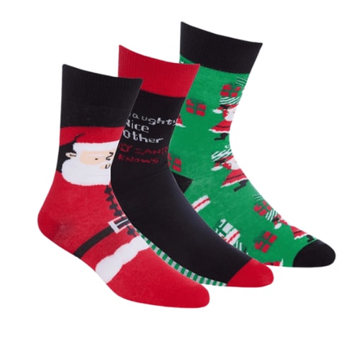 Assorted Design Festive Christmas Socks 3 Pack Green 