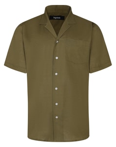 Bigdude Relaxed Collar Linen Blend Shirt Khaki Tall