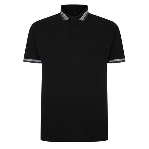 Bigdude Jacquard Contrast Pique Polo Shirt Black