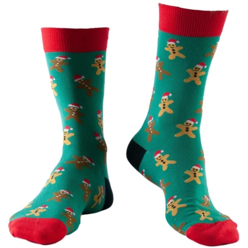 Doris & Dude Gingerbread Man Christmas Socks Green