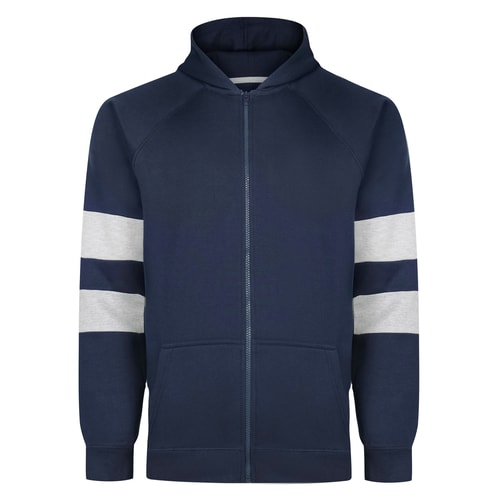 Bigdude Striped Sleeve Raglan Zip Hoodie Navy