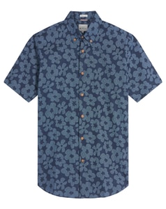 Ben Sherman Stipple Floral Print Short Sleeve Shirt Dark Navy