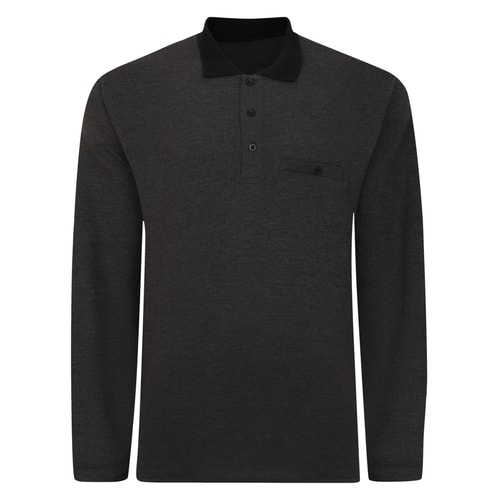 Bigdude Contrast Collar Long Sleeve Polo Charcoal Tall