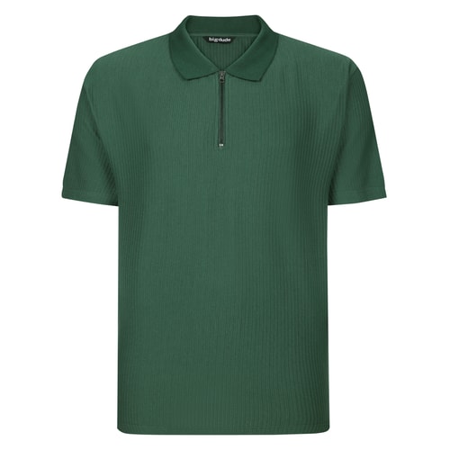 Bigdude Textured Zip Up Smart Polo Shirt Dark Green Tall