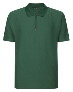 Bigdude Textured Zip Up Smart Polo Shirt Dark Green Tall