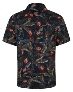Bigdude Viscose Relaxed Collar Flower Shirt Navy