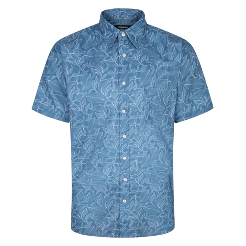 Bigdude Leaf Print Short Sleeve Shirt Blue Tall