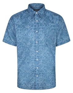 Bigdude Leaf Print Short Sleeve Shirt Blue Tall