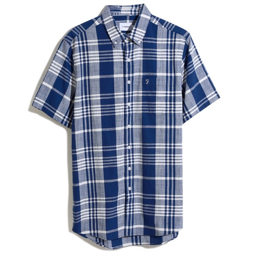 Farah Wright Short Sleeve Check Shirt Midnight Blue